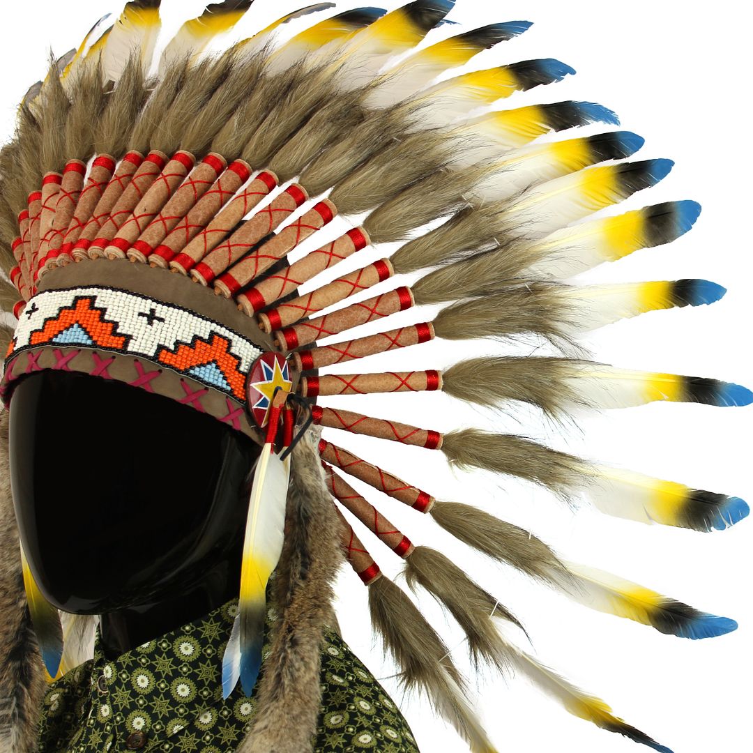 Headdress Chief Fancy Dress Native American Indian Feathers Hat Cap Blue Ebay
